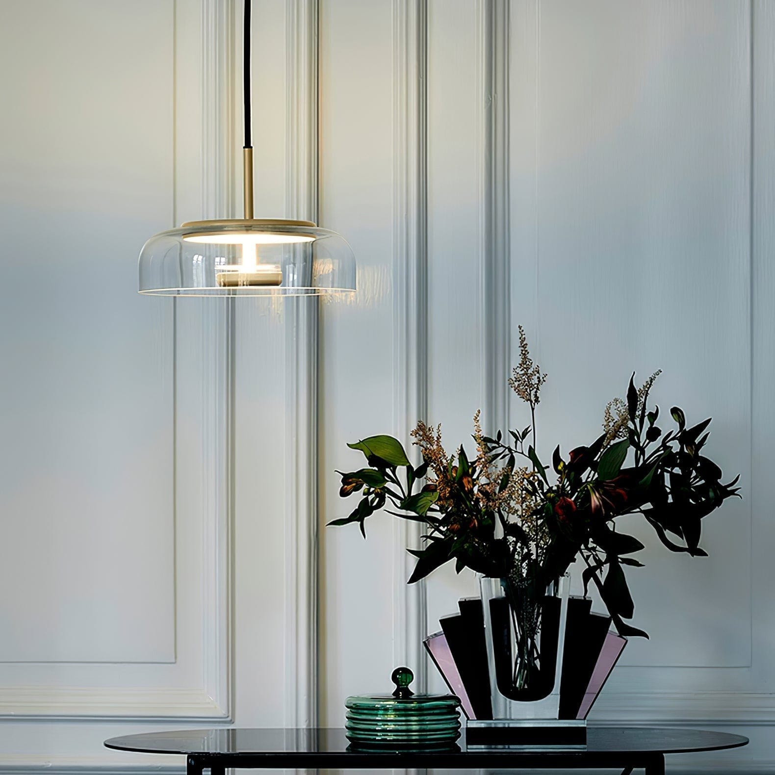 Solara Modern Brass Pendant Light – LED, Adjustable Height