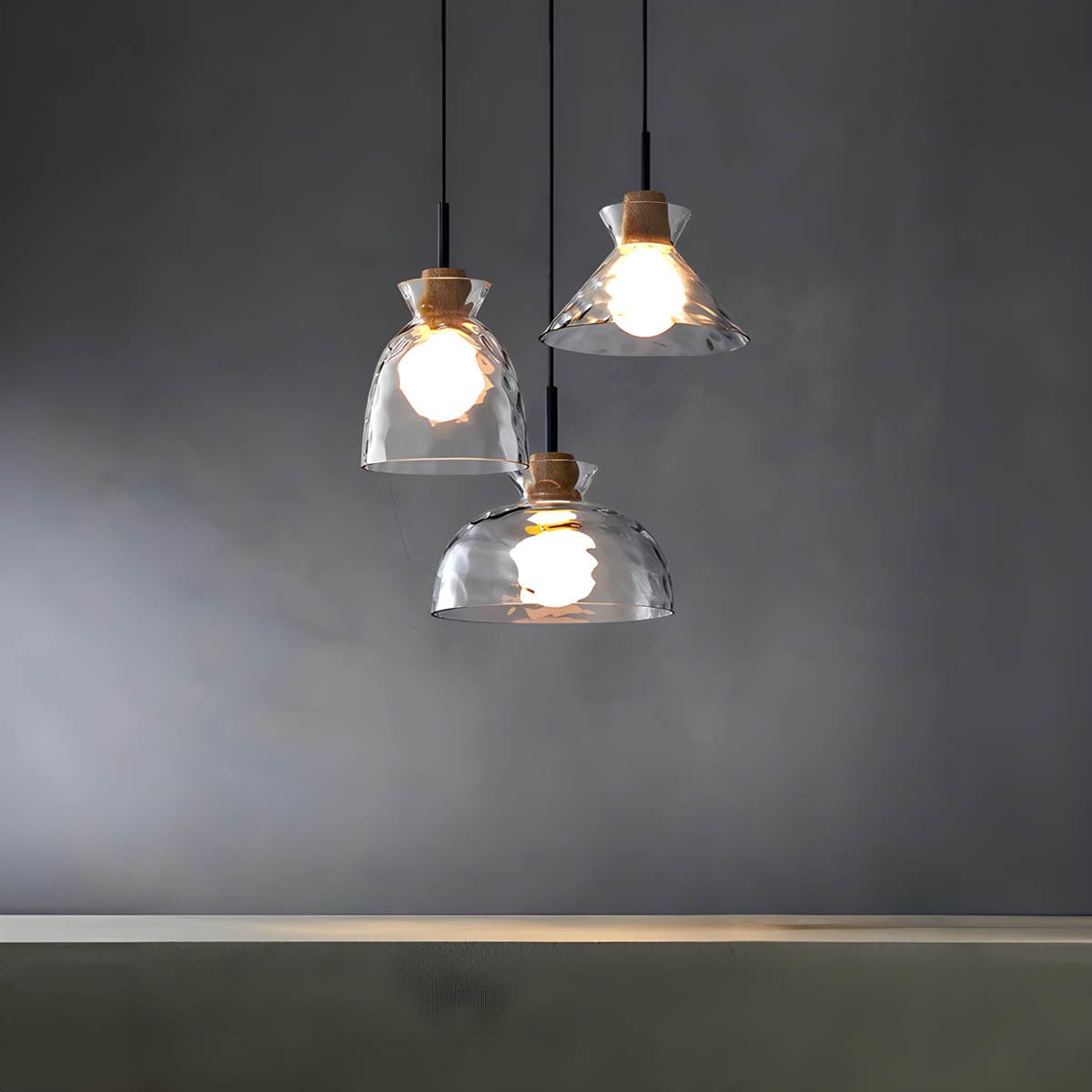 TOKYO Glass Chandelier - Minimalist LED Pendant with 1 or 3 Head Options