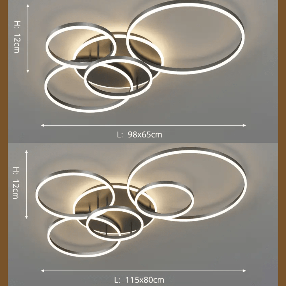 Gold Dimmable LED Ceiling Light with Remote Control and 5/6 Rings for Large Rooms