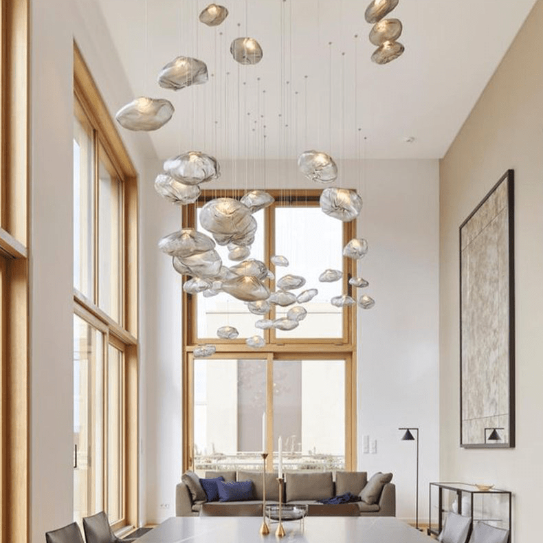 Minimalist Blown Glass Bubble Pendant Light - Modern Cloud-Like Chandelier