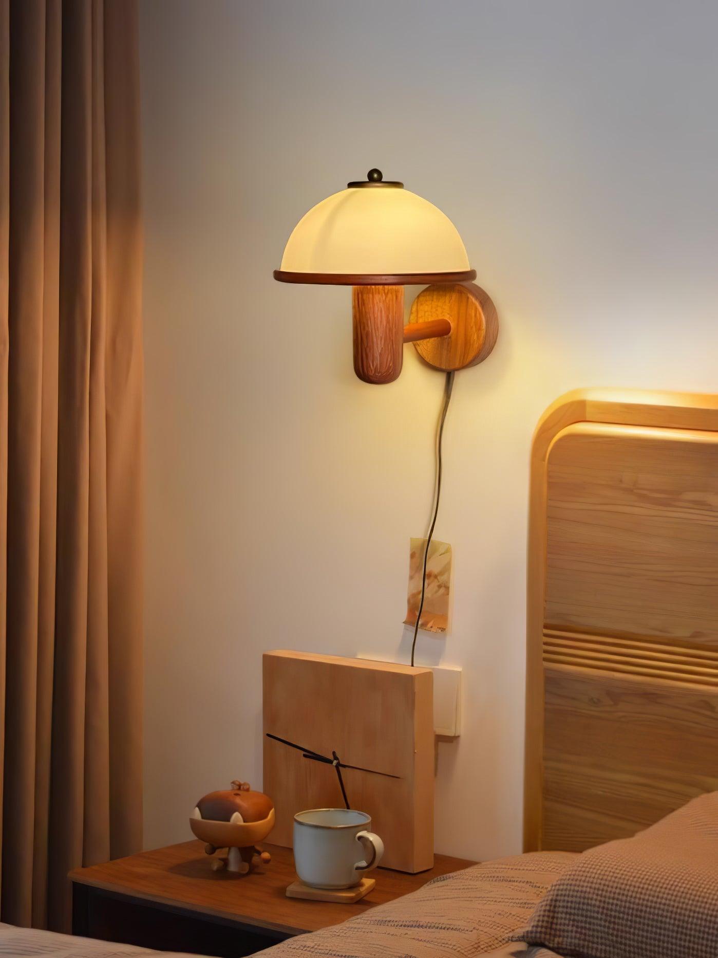 Mushroom Wood Wall Light - Elegant Oak Finish with Soft Glow