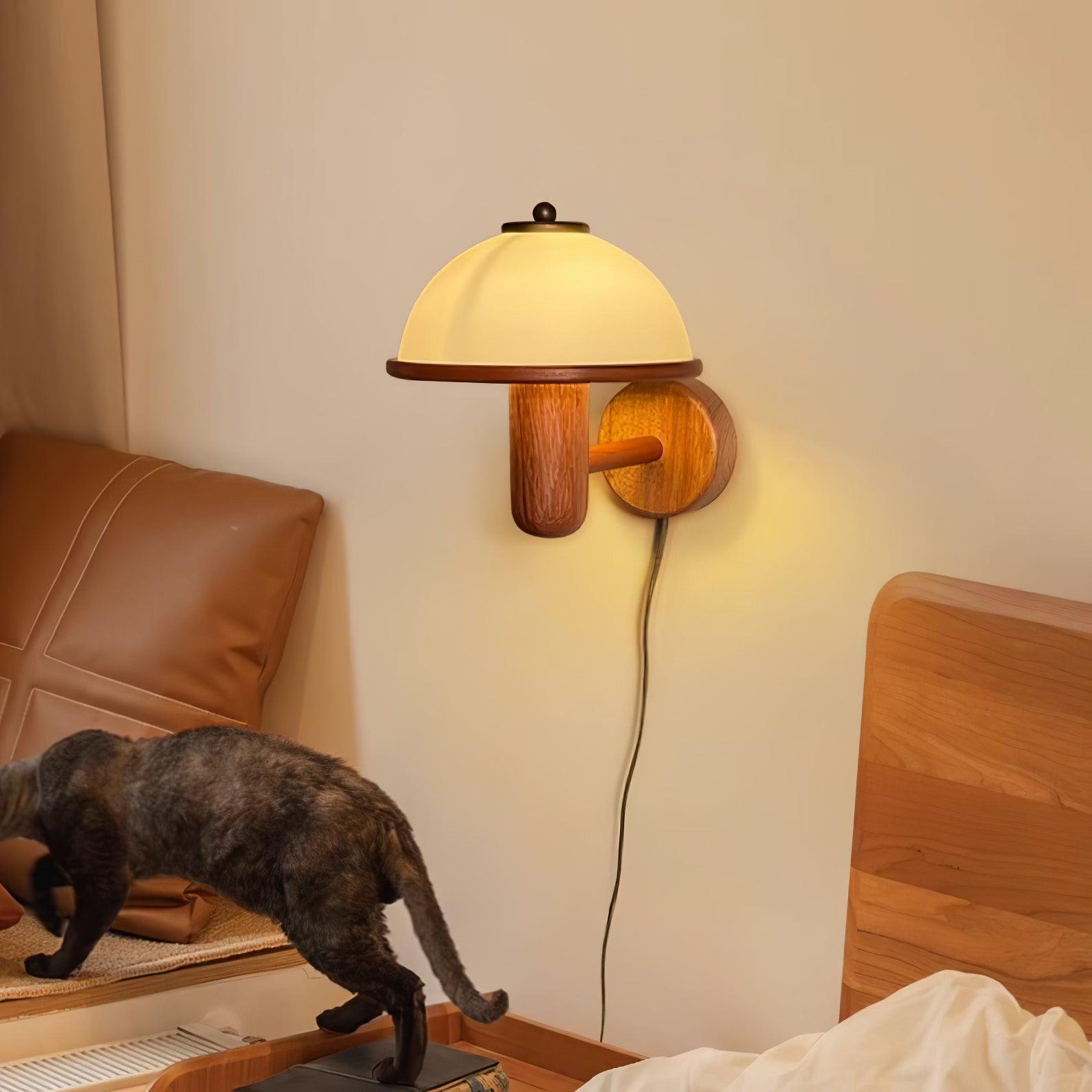 Mushroom Wood Wall Light - Elegant Oak Finish with Soft Glow