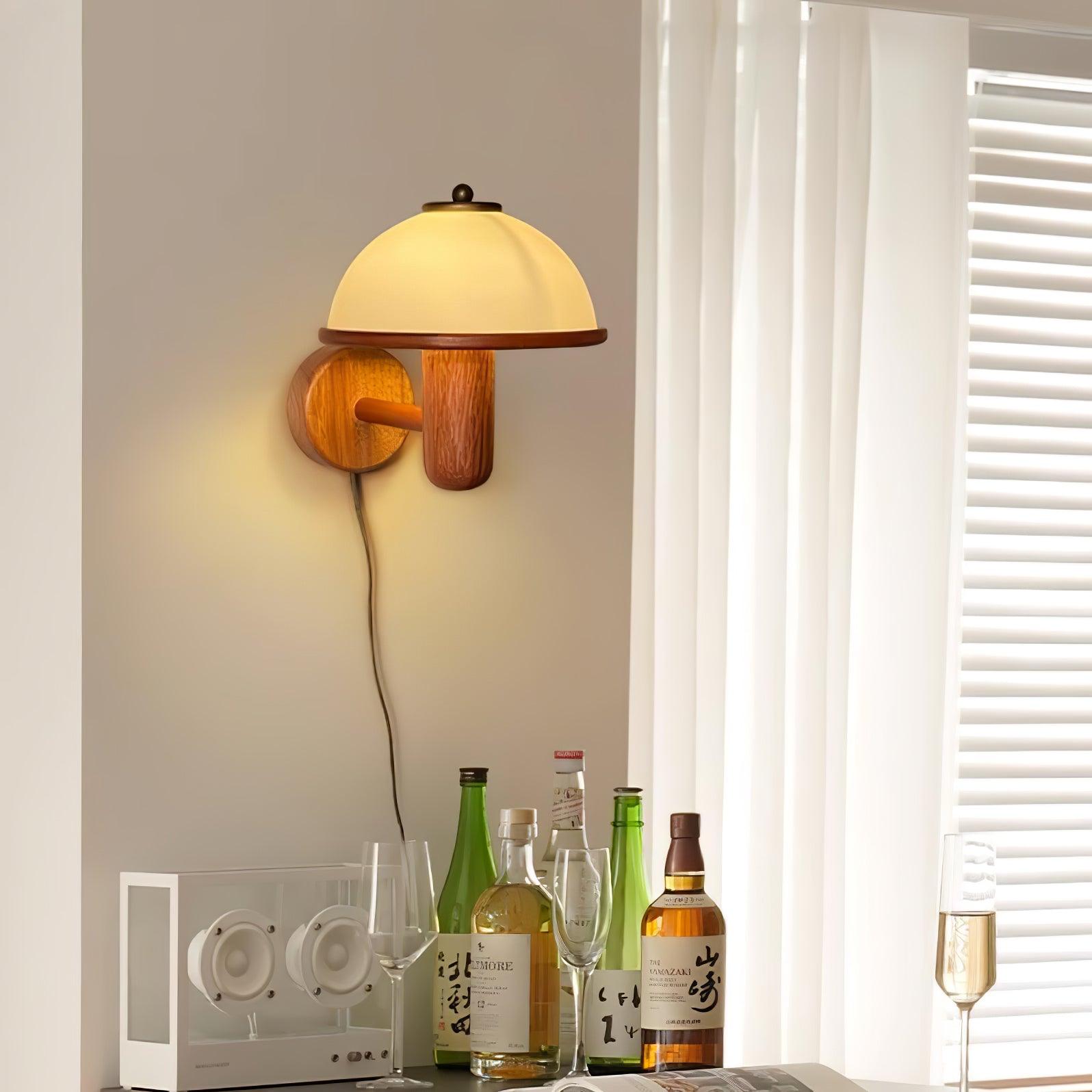 Mushroom Wood Wall Light - Elegant Oak Finish with Soft Glow