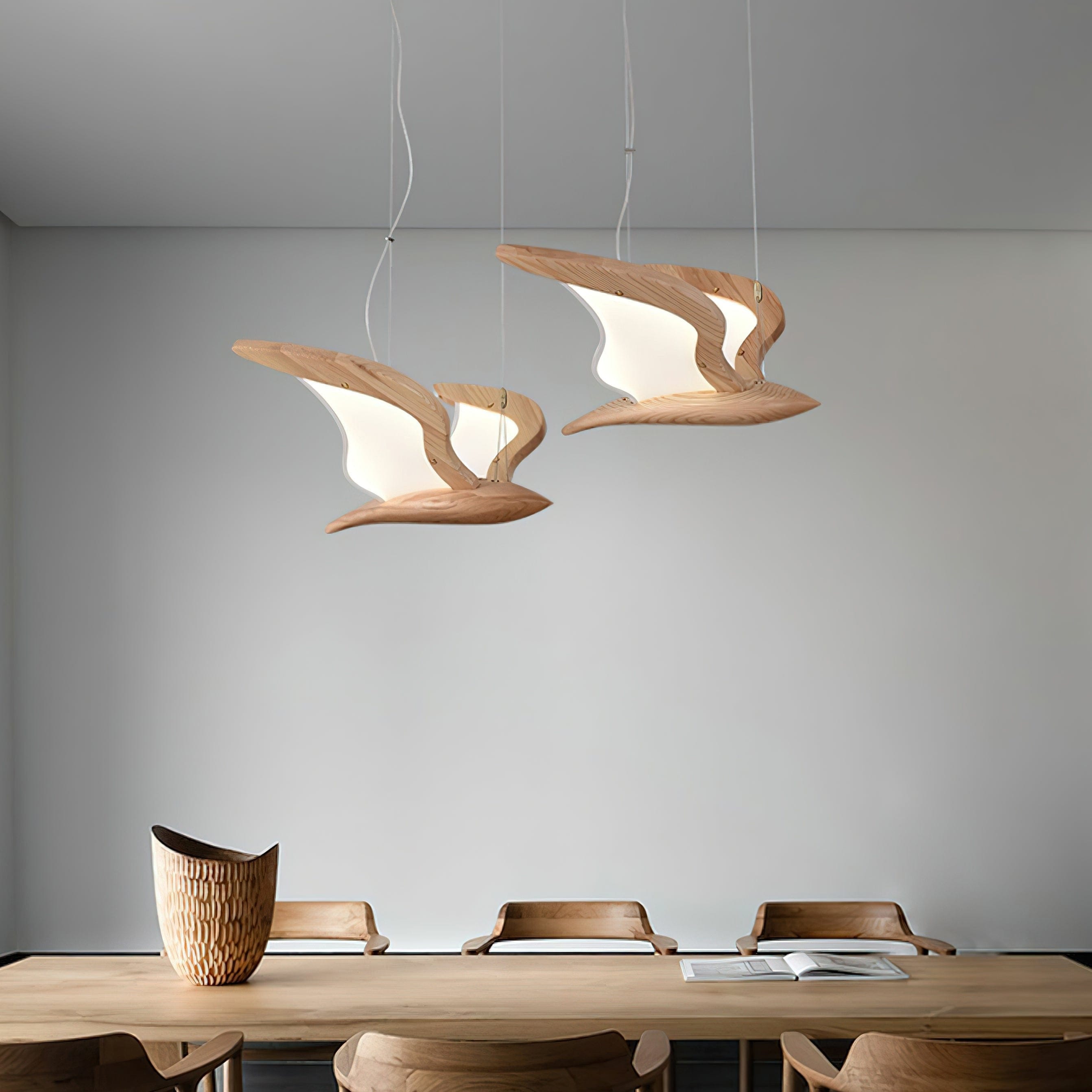 Warbler Chandelier - Nature-Inspired LED Lighting with Elegant Wooden Wings