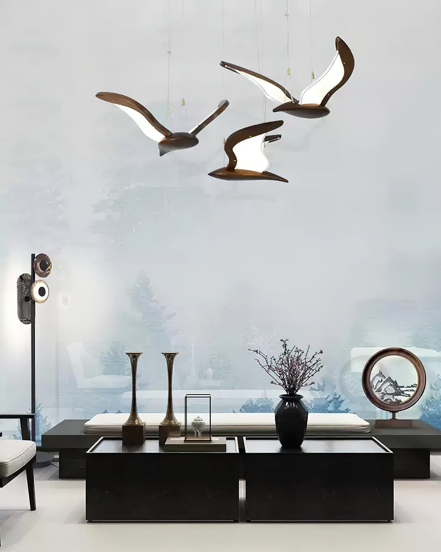 Warbler Chandelier - Nature-Inspired LED Lighting with Elegant Wooden Wings