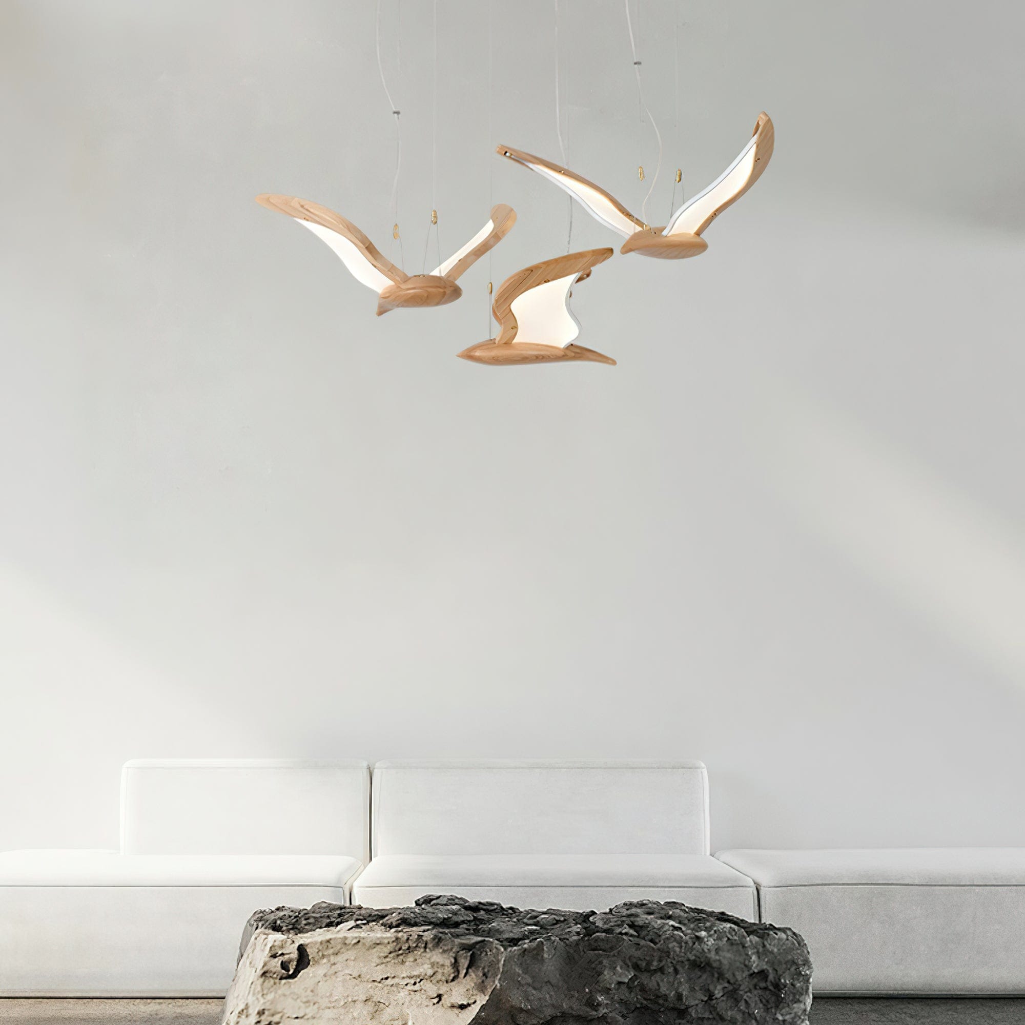 Warbler Chandelier - Nature-Inspired LED Lighting with Elegant Wooden Wings