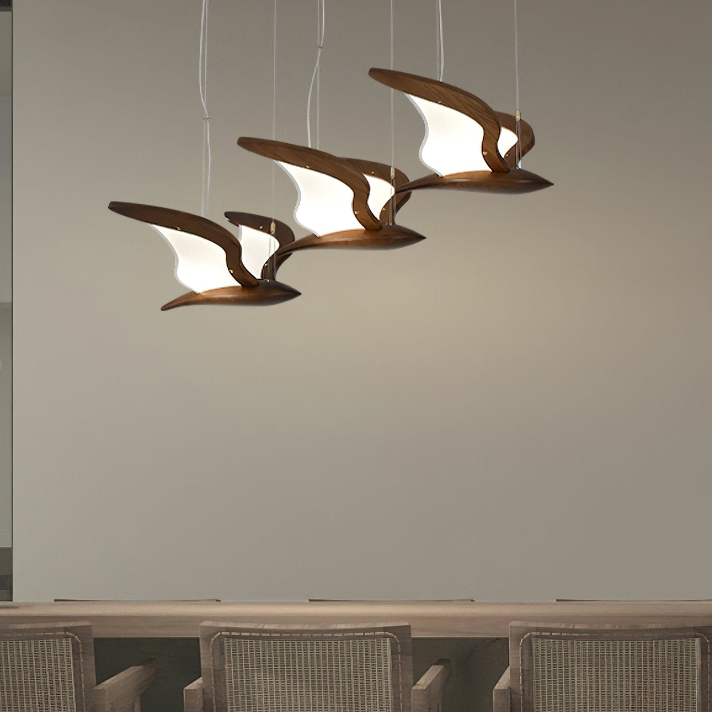 Warbler Chandelier - Nature-Inspired LED Lighting with Elegant Wooden Wings