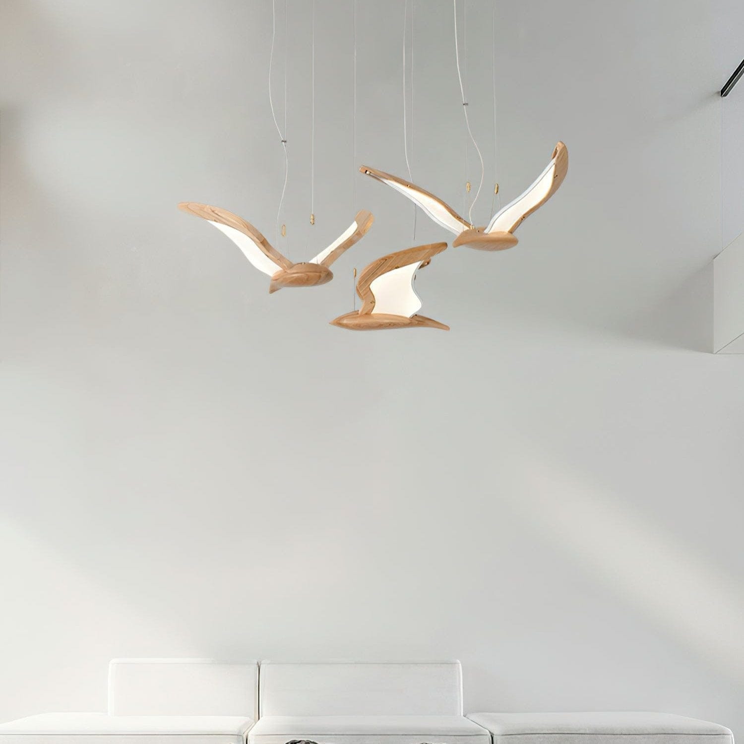 Warbler Chandelier - Nature-Inspired LED Lighting with Elegant Wooden Wings