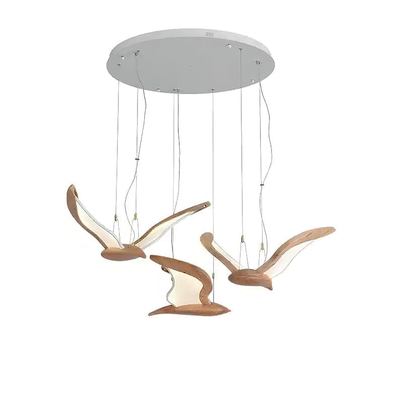 Warbler Chandelier - Nature-Inspired LED Lighting with Elegant Wooden Wings