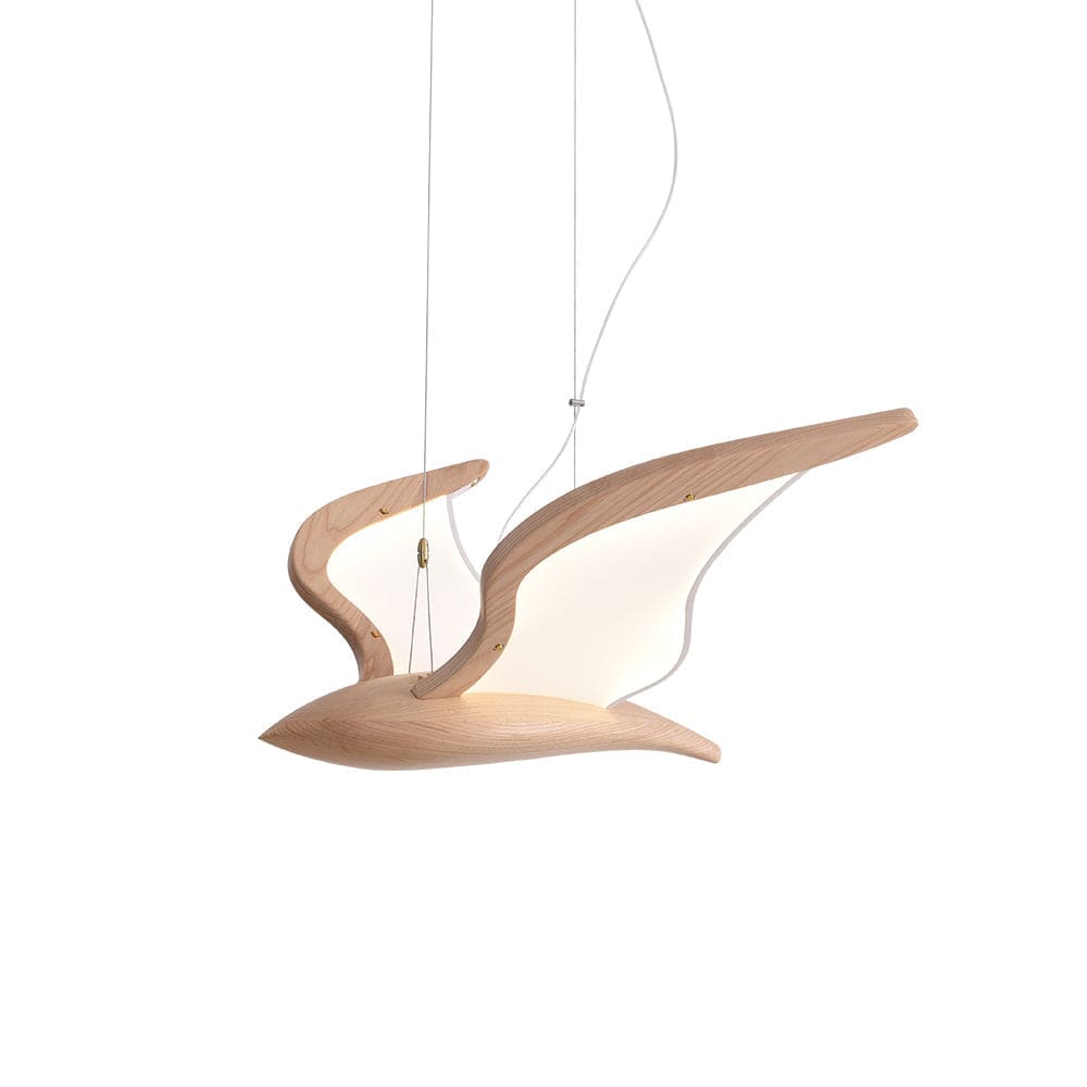 Warbler Chandelier - Nature-Inspired LED Lighting with Elegant Wooden Wings