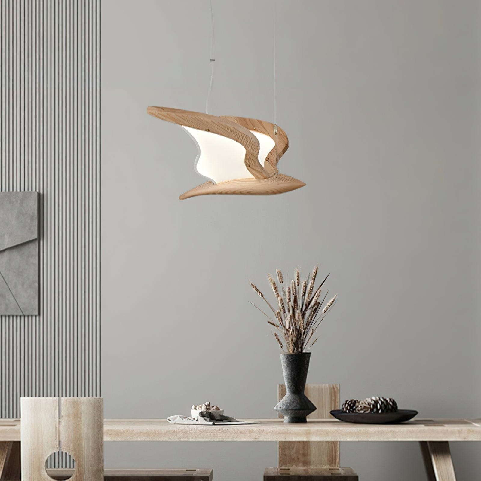 Warbler Chandelier - Nature-Inspired LED Lighting with Elegant Wooden Wings