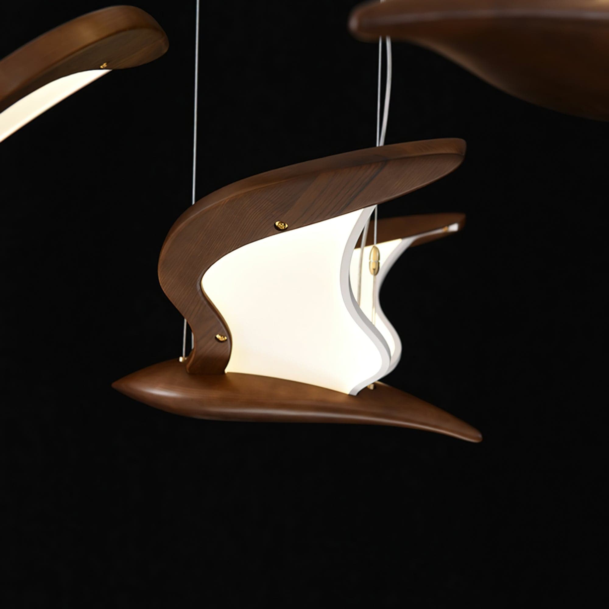 Warbler Chandelier - Nature-Inspired LED Lighting with Elegant Wooden Wings