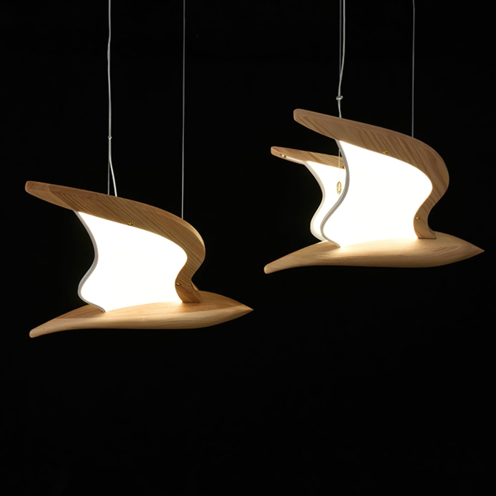 Warbler Chandelier - Nature-Inspired LED Lighting with Elegant Wooden Wings