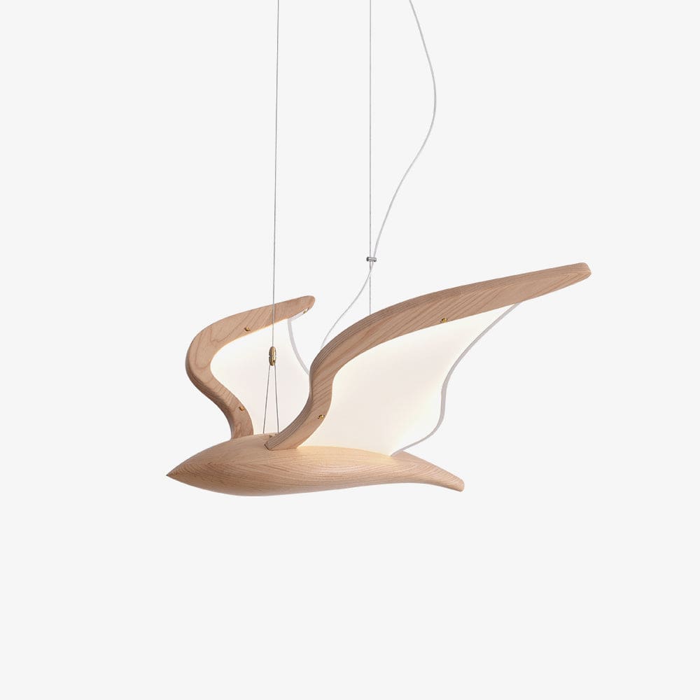 Warbler Chandelier - Nature-Inspired LED Lighting with Elegant Wooden Wings