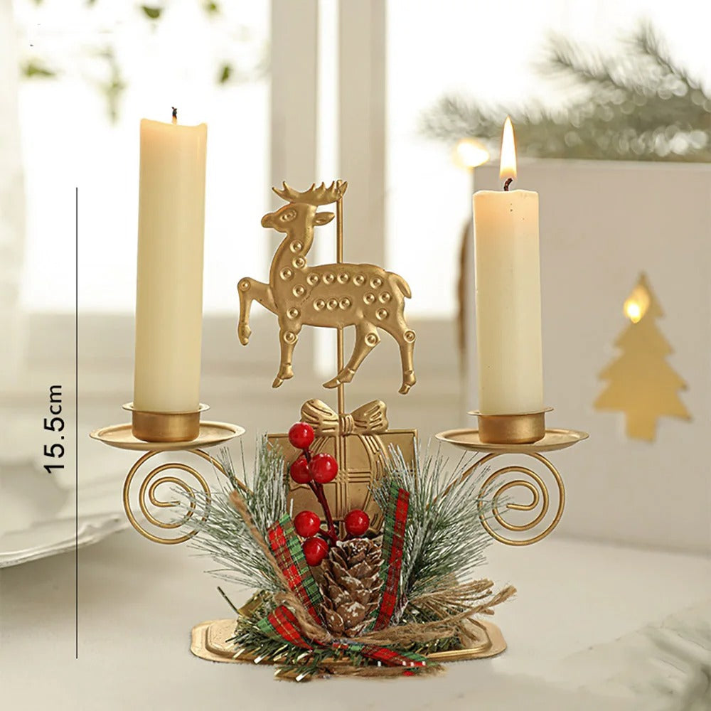 3-Piece Christmas Candle Holder Set with Artificial Pine Branches