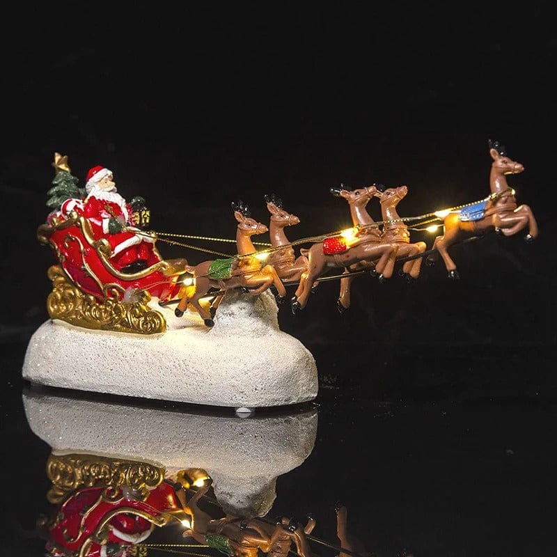 Santa’s Sleigh & Reindeer Figurine with Musical LED Lights