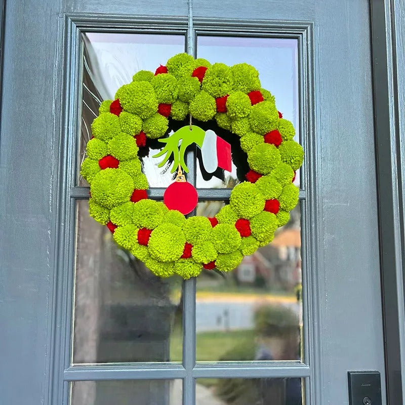 Christmas Wreath Cartoon Green Monster Hand Front Door Décor