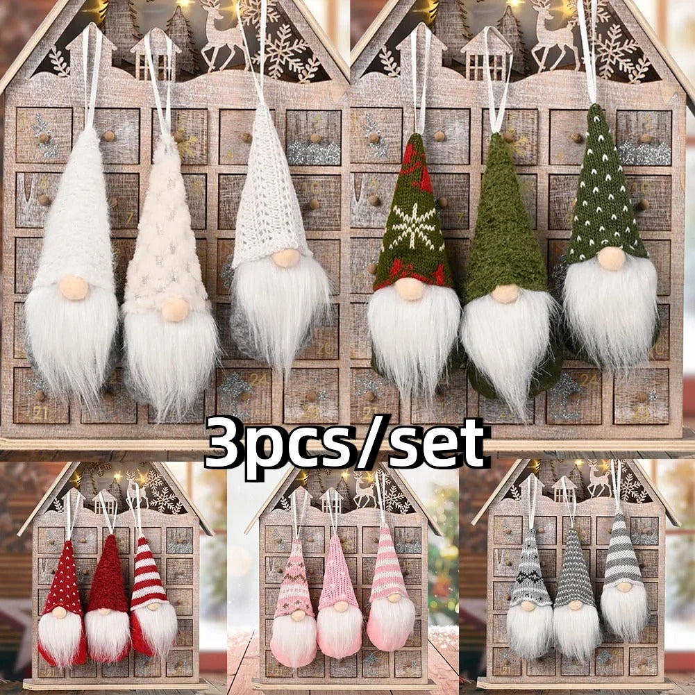 3pcs Christmas Gnomes Plush Santa Doll Knitted Fabric Ornaments