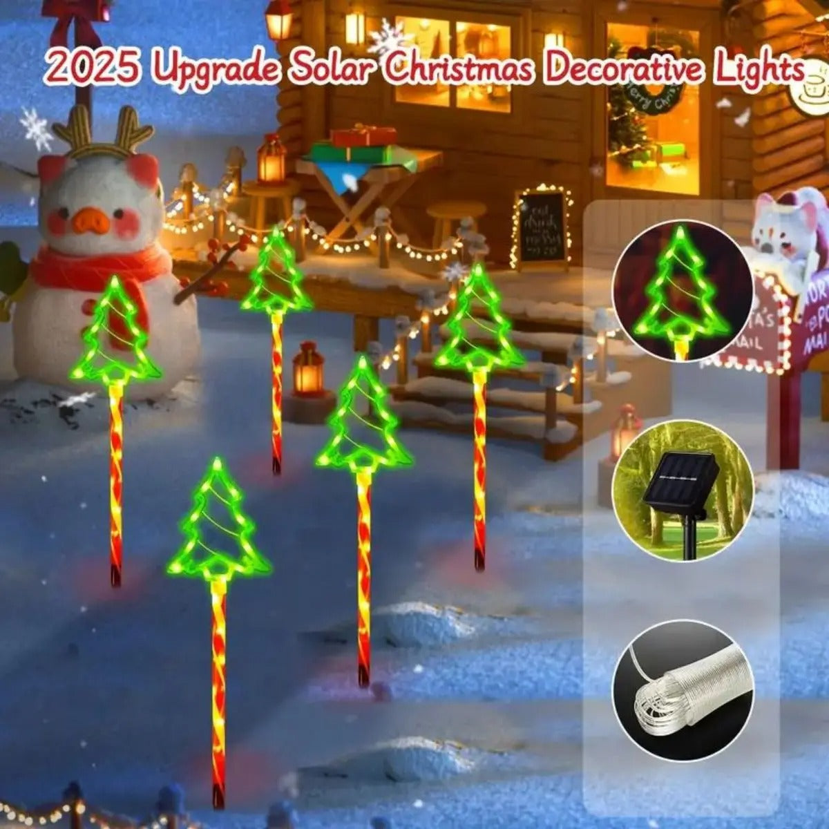 5-Piece Solar Candy Christmas Tree Outdoor Lights