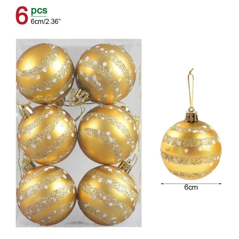 Set of 6 Christmas Ball Ornaments – 6cm Hanging Pendants for Festive Tree Decoration