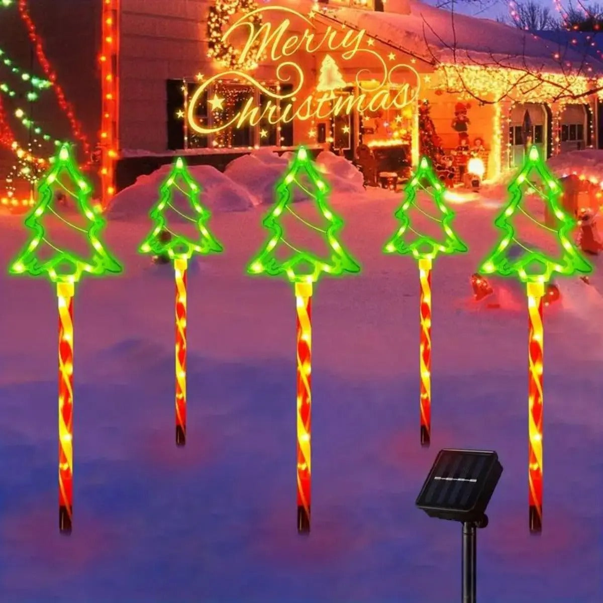 5-Piece Solar Candy Christmas Tree Outdoor Lights