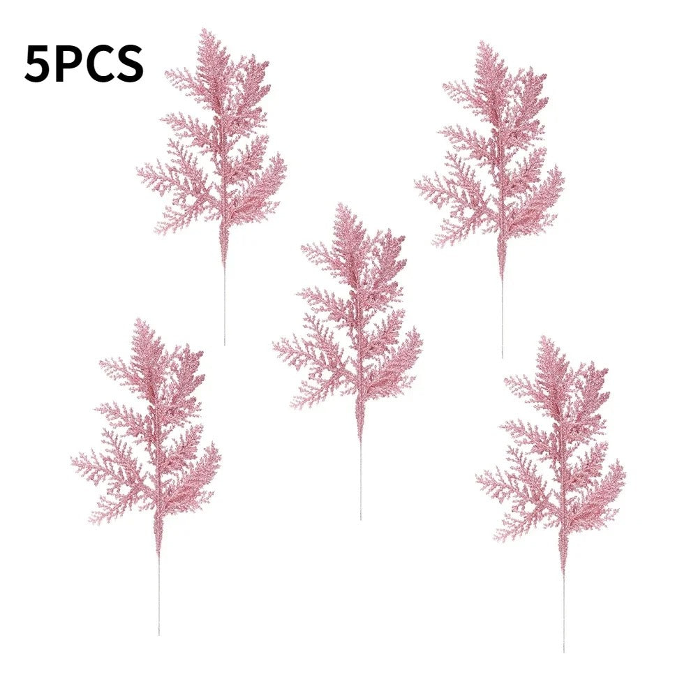 10/5pcs Glitter Gold & Silver Cypress Leaves | Christmas Tree Decor