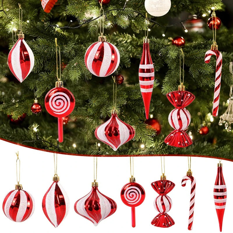 14pcs Red Candy Cane Christmas Ball Ornaments