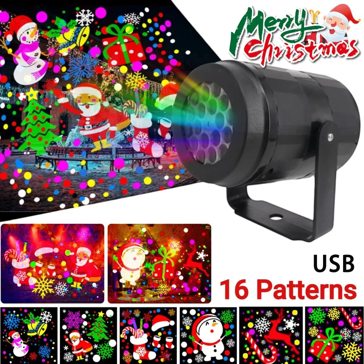 16-Pattern LED Christmas Projector Lamp – 360° Rotatable Indoor & Outdoor Lighting