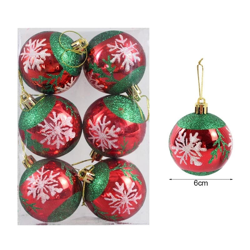 Set of 6 Christmas Ball Ornaments – 6cm Hanging Pendants for Festive Tree Decoration