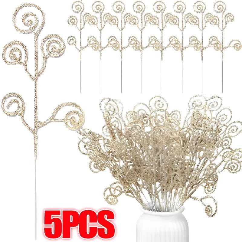 5PCS Golden Glitter Stem Candy Circle Branches – Christmas Tree Decoration