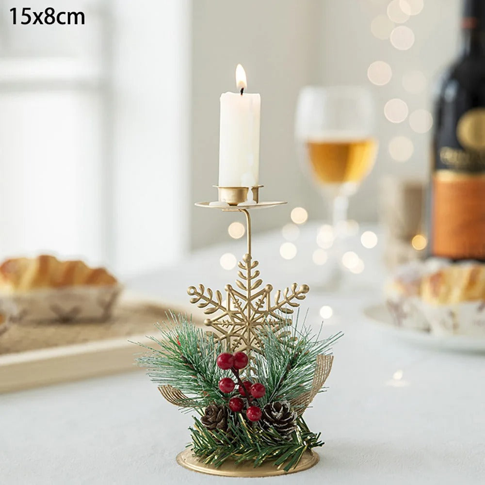 3-Piece Christmas Candle Holder Set with Artificial Pine Branches