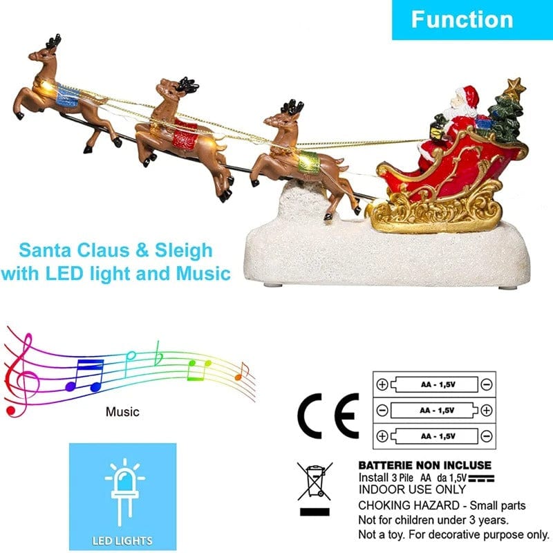 Santa’s Sleigh & Reindeer Figurine with Musical LED Lights