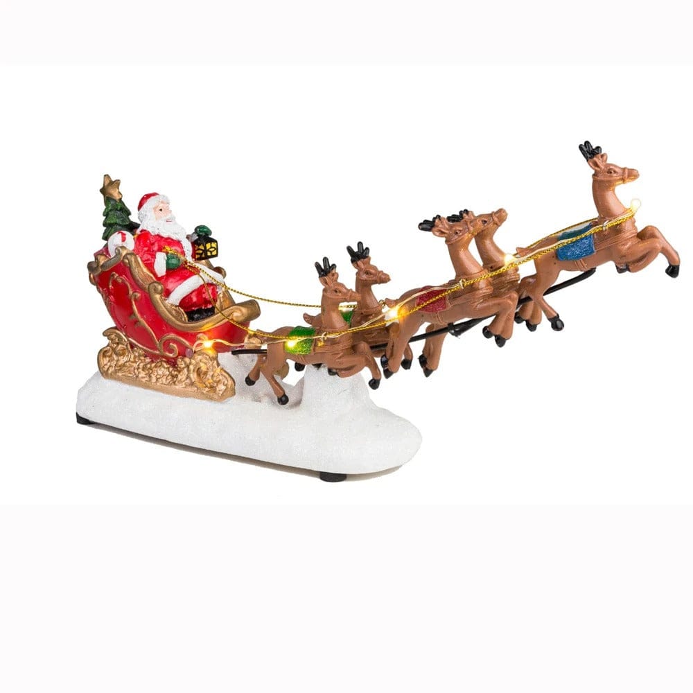 Santa’s Sleigh & Reindeer Figurine with Musical LED Lights