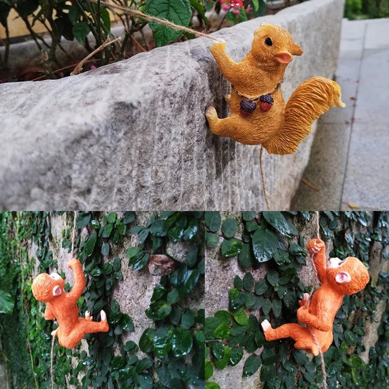 Acrobatic Squirrel Figurine – Rope Climbing Garden Decor for Nature Lovers