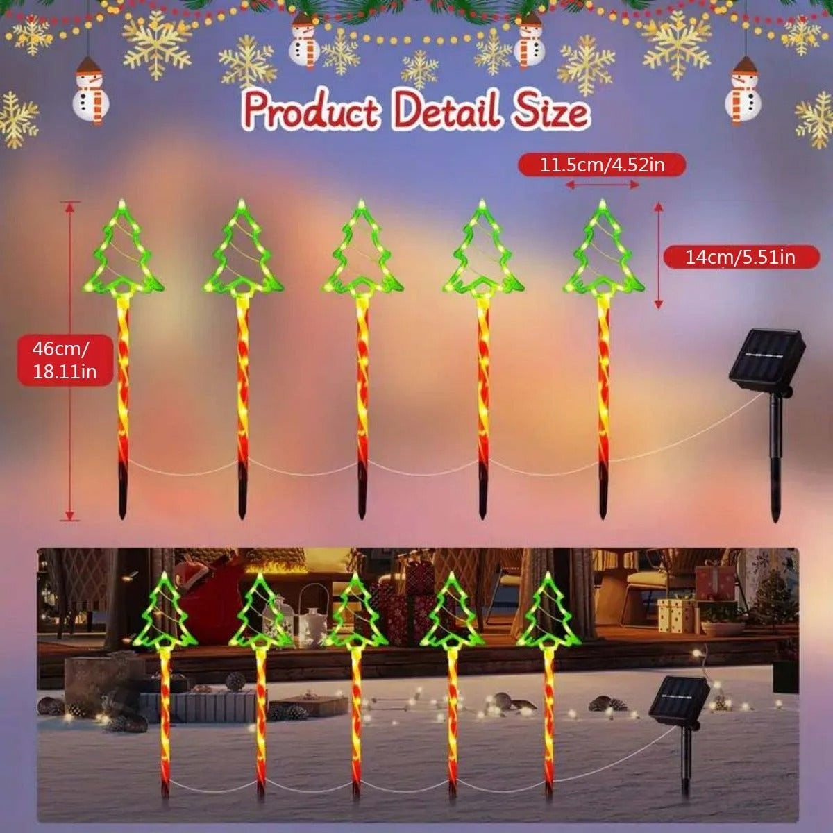 5-Piece Solar Candy Christmas Tree Outdoor Lights