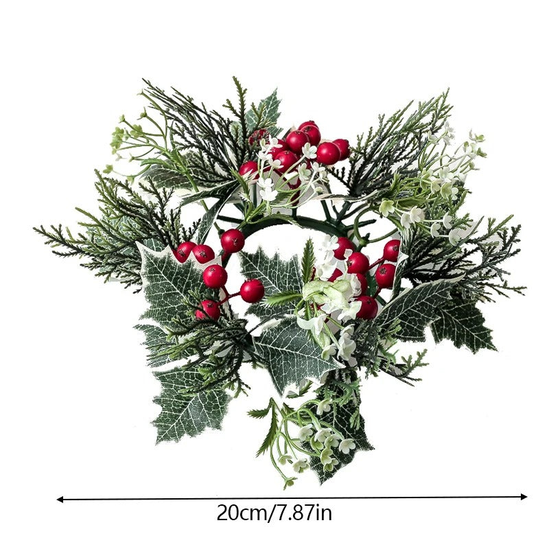 Christmas Candle Holder Wreath | Artificial Berries & Pine Garland