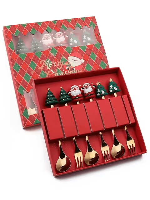 Santa Claus Christmas Spoons & Forks Set – 4/6pcs Stainless Steel