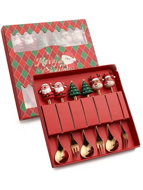 Santa Claus Christmas Spoons & Forks Set – 4/6pcs Stainless Steel