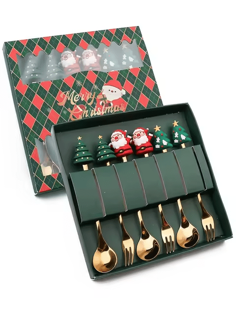 Santa Claus Christmas Spoons & Forks Set – 4/6pcs Stainless Steel