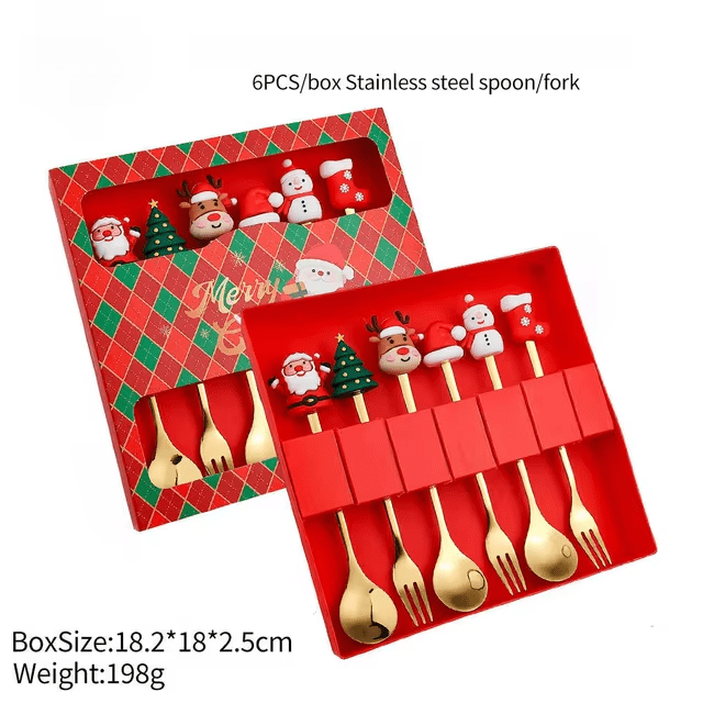 Santa Claus Christmas Spoons & Forks Set – 4/6pcs Stainless Steel