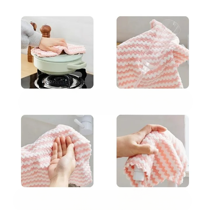 Absorbent 10-Piece Coral Fleece Kitchen Towels Set