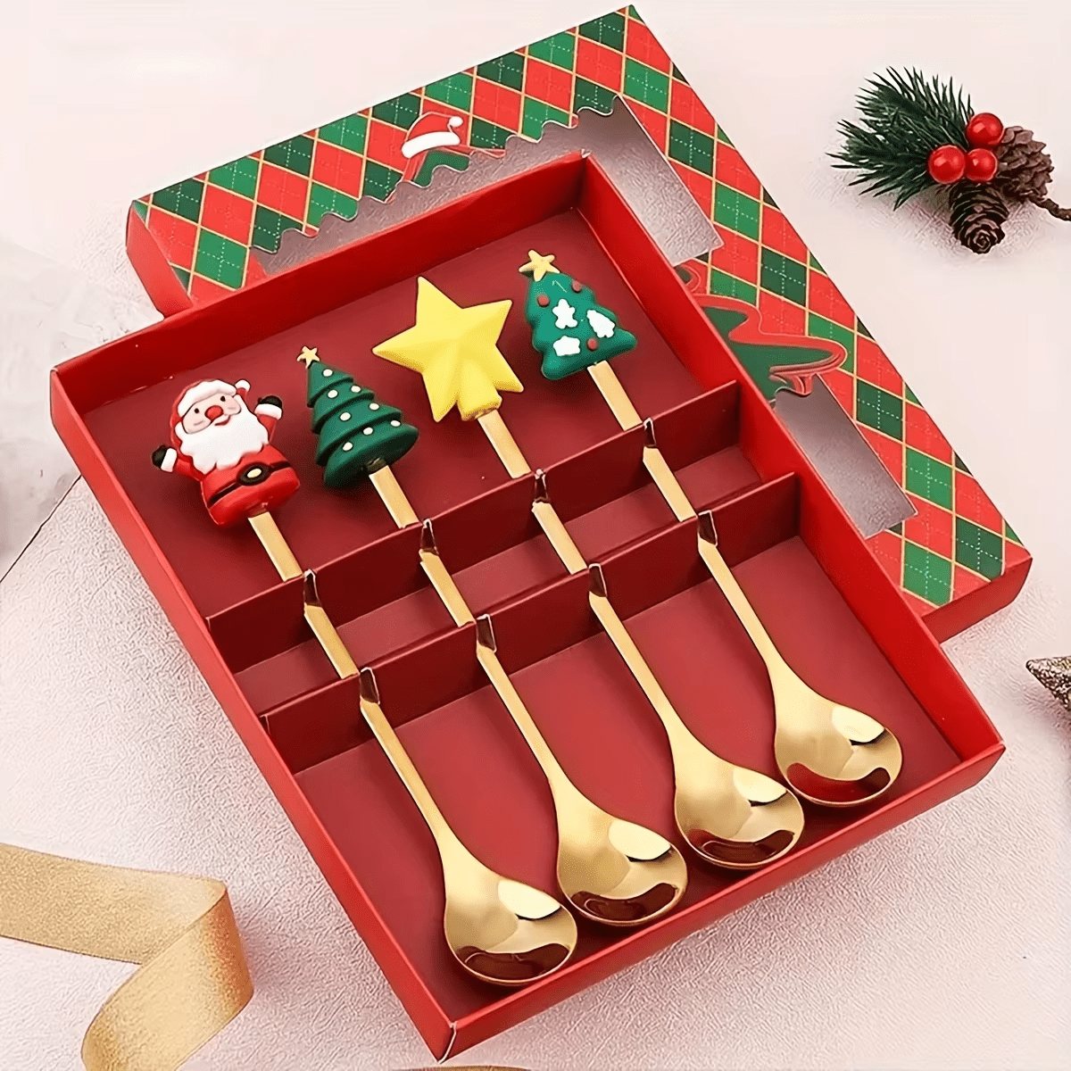 Santa Claus Christmas Spoons & Forks Set – 4/6pcs Stainless Steel