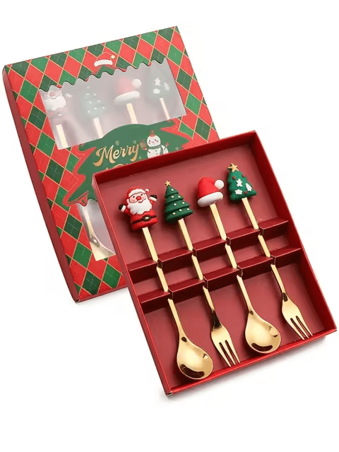 Santa Claus Christmas Spoons & Forks Set – 4/6pcs Stainless Steel