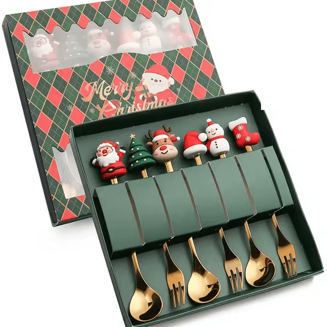 Santa Claus Christmas Spoons & Forks Set – 4/6pcs Stainless Steel