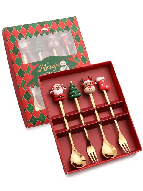 Santa Claus Christmas Spoons & Forks Set – 4/6pcs Stainless Steel