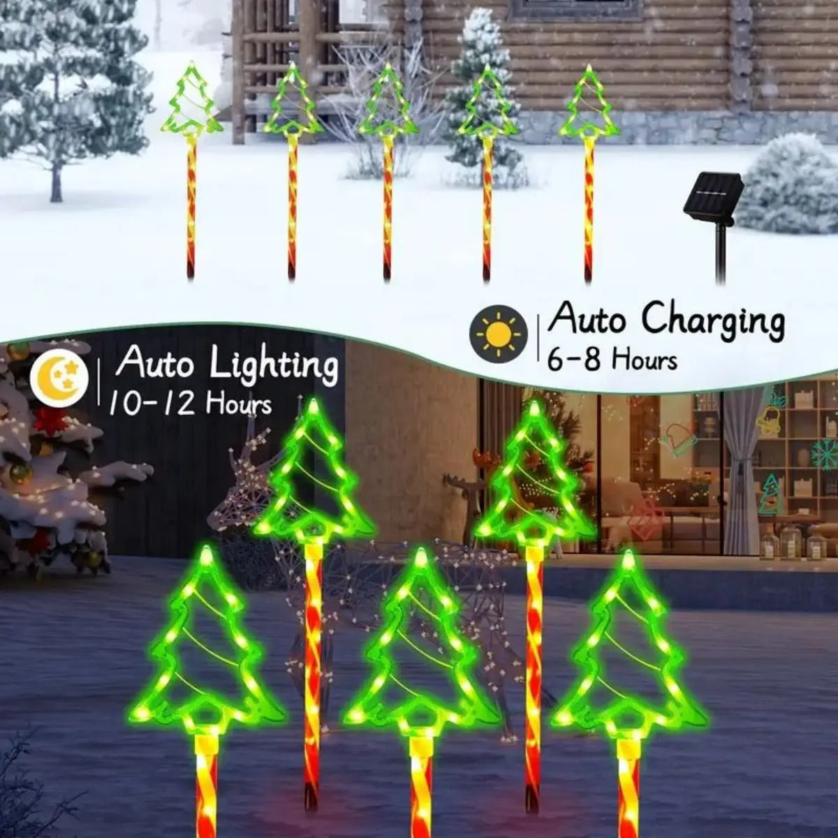 5-Piece Solar Candy Christmas Tree Outdoor Lights