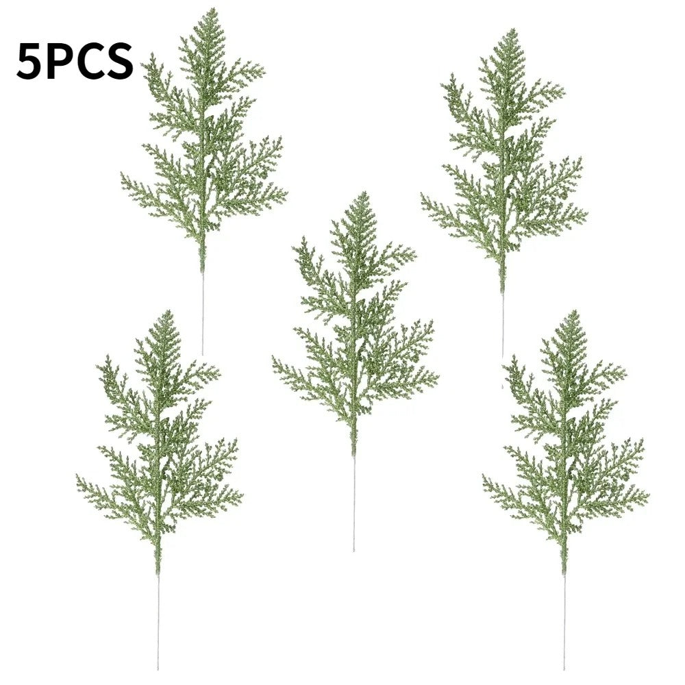 10/5pcs Glitter Gold & Silver Cypress Leaves | Christmas Tree Decor