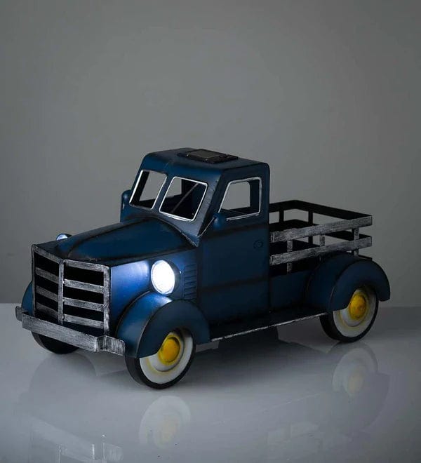 Vintage Solar Pickup Truck Decor with LED Headlights