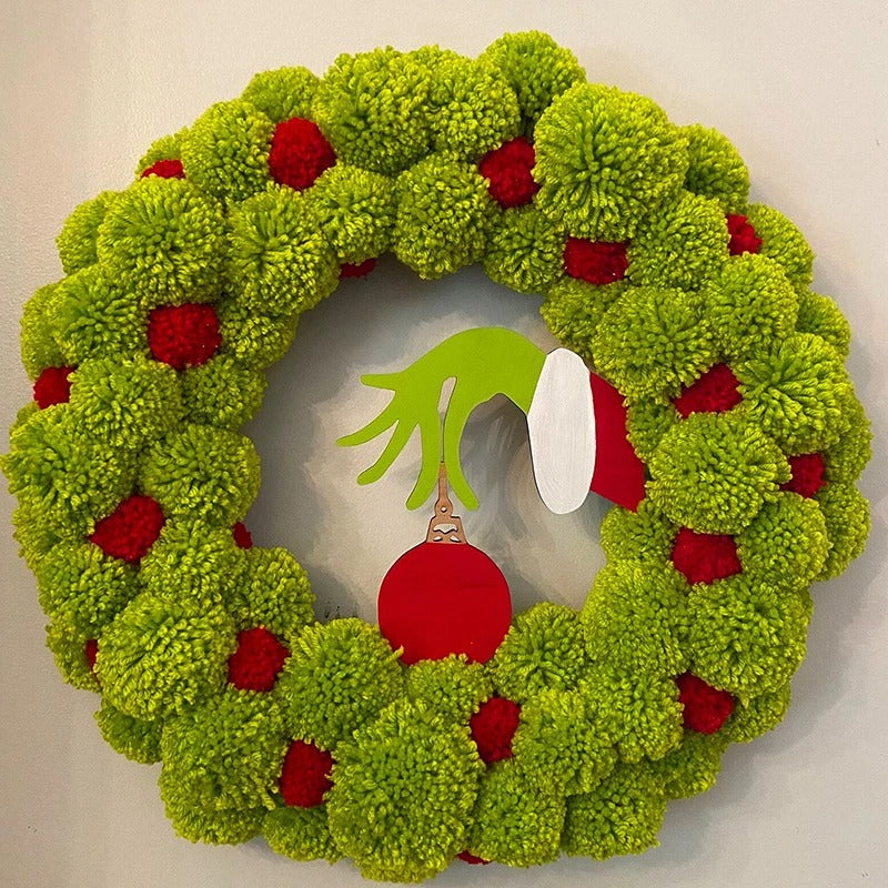 Christmas Wreath Cartoon Green Monster Hand Front Door Décor