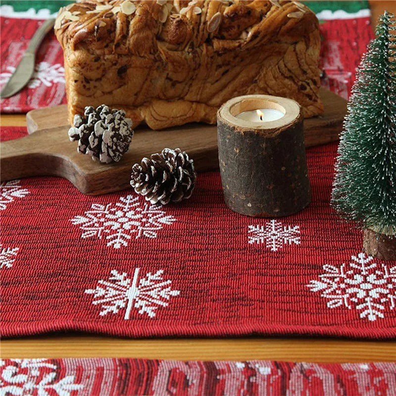 Embroidered Christmas Table Runner with Snowman & Snowflake